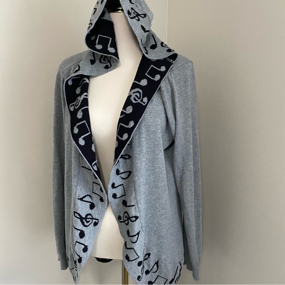 Hot Topic Sweaters - Hot Topic Hooded Sweater Cardigan Flyaway Music Notes Gray Black XL
